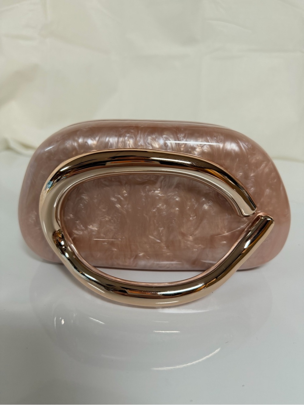 Pearlescent Blush Hard-Case Evening Clutch with Gold Handle